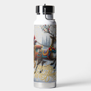 Klassisches/altes Weihnachtsmann- & Renntier-Motiv Trinkflasche