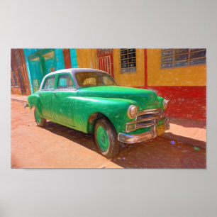 Klassisches amerikanisches Auto in Havanna, kubani Poster