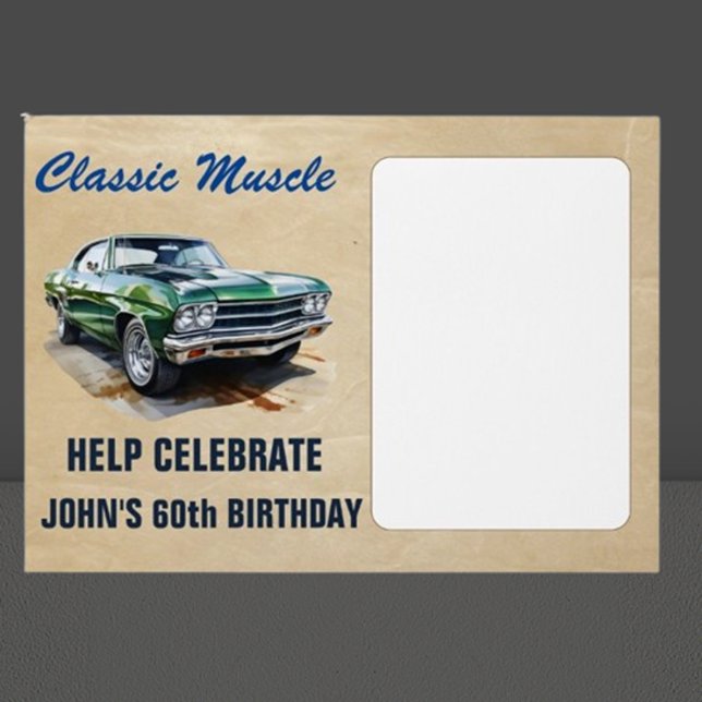 Klassisches amerikanisches Muskelauto (Celebrate your special day with a vibrant green muscle car illustration!)