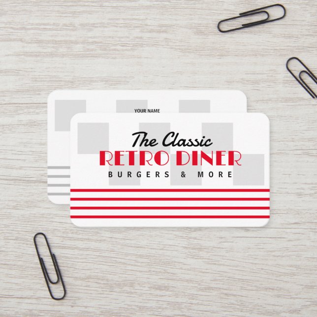 Klassisches amerikanisches Restaurant im Retro-Sti Visitenkarte (Vorderseite/Rückseite Beispiel)