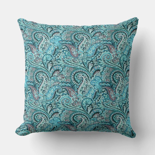 Klassisches aquamarines Paisleythrow-Kissen Kissen (Vorderseite)
