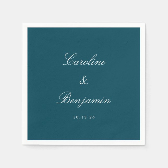 Klassisches Aquamarines Skript Elegant Wedding Cus Serviette (Vorderseite)