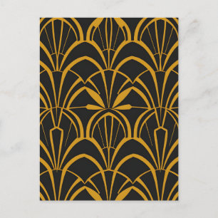 Klassisches Art Deco-Fan-Muster Schwarz Gold Brüll Postkarte