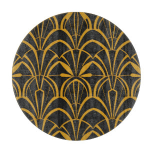 Klassisches Art Deco-Fan-Muster Schwarz Gold Brüll Schneidebrett