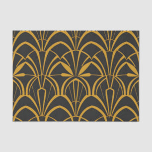 Klassisches Art Deco-Fan-Muster Schwarz Gold Brüll Seidenpapier