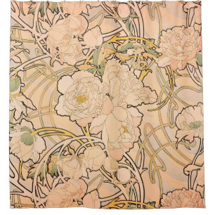 Klassisches Art Nouveau Pfingstrosen-Gartenmuster  Duschvorhang