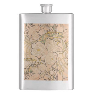 Klassisches Art Nouveau Pfingstrosen-Gartenmuster  Flachmann
