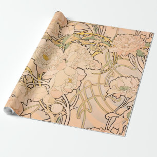 Klassisches Art Nouveau Pfingstrosen-Gartenmuster  Geschenkpapier