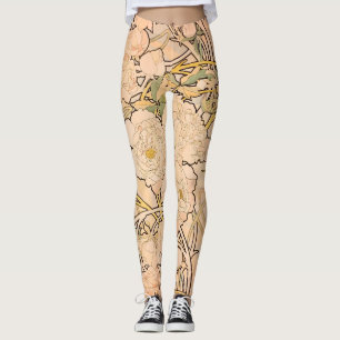 Klassisches Art Nouveau Pfingstrosen-Gartenmuster  Leggings
