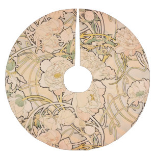 Klassisches Art Nouveau Pfingstrosen-Gartenmuster Polyester Weihnachtsbaumdecke