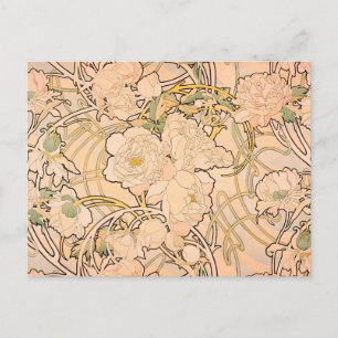 Klassisches Art Nouveau Pfingstrosen-Gartenmuster  Postkarte