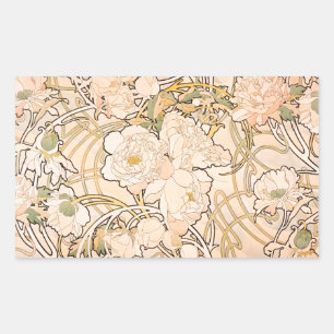 Klassisches Art Nouveau Pfingstrosen-Gartenmuster  Rechteckiger Aufkleber
