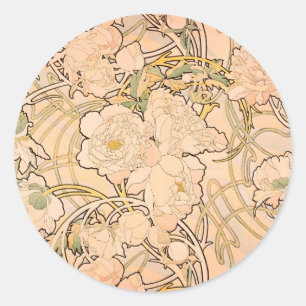 Klassisches Art Nouveau Pfingstrosen-Gartenmuster  Runder Aufkleber