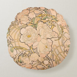 Klassisches Art Nouveau Pfingstrosen-Gartenmuster  Rundes Kissen