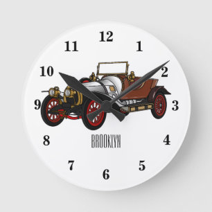 Klassisches Auto 1920 Cartoon-Illustration Runde Wanduhr