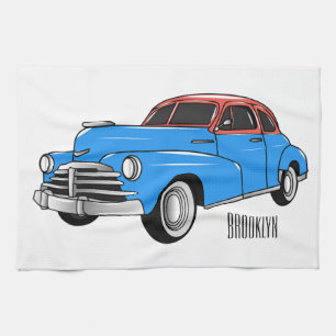 Klassisches Auto 1948 Cartoon-Illustration Geschirrtuch