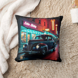 Klassisches Auto aus den 1940er Jahren unter Neonl Kissen