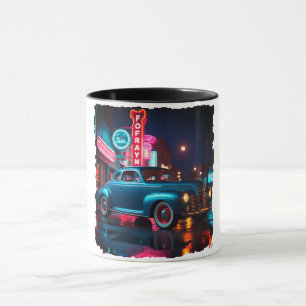 Klassisches Auto aus den 1940er Jahren unter Neonl Tasse
