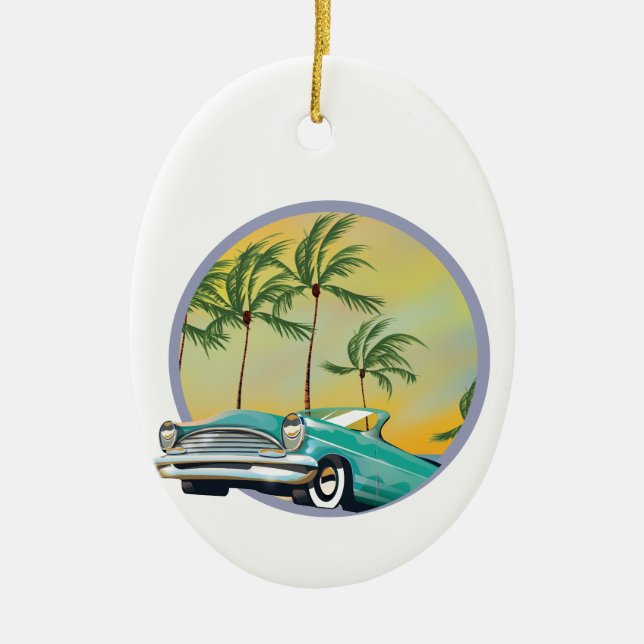 Klassisches Auto bei Dämmerung Keramik Ornament (Vorne)