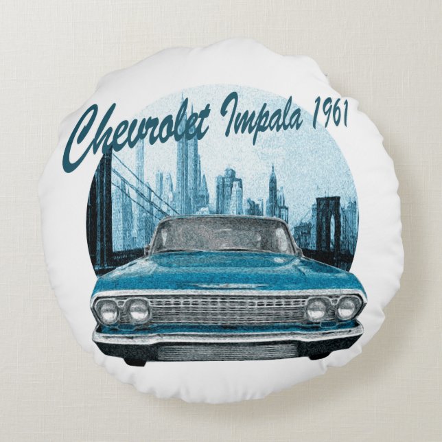 Klassisches Auto Chevrolet Impala 1961 Rundes Kissen (Rückseite)