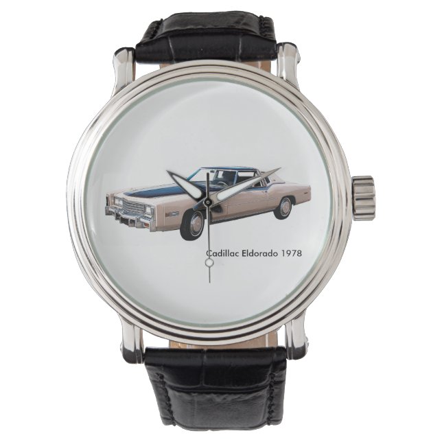 Klassisches Autobild für Schwarz-Vintag-Leder-Uhr Armbanduhr (Vorderseite)