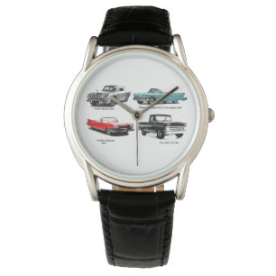 Klassisches Autobild Kronenschutz-Schwarz-Leder Armbanduhr