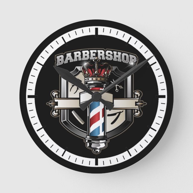Klassisches Barbershop-Logo Runde Wanduhr (Vorderseite)