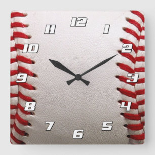Klassisches Baseball- und Softball-Rotsticken Quadratische Wanduhr