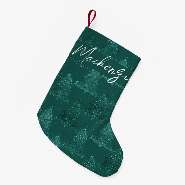 Klassisches Baummuster | Bold Kelly Green Christma Kleiner Weihnachtsstrumpf (Vorderansicht (hängend))