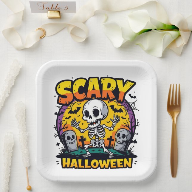 Klassisches Beängstigendes Halloween-Skelett Pappteller (Hochzeit)