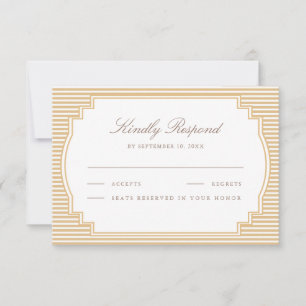 Klassisches Beige Braunes Gestreiftes Hochzeits- RSVP Karte