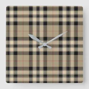 Klassisches Beige und schwarzes Karo Quadratische Wanduhr