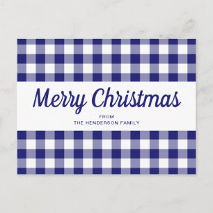 Klassisches Blau Kariert Frohe Weihnachten Postkarte