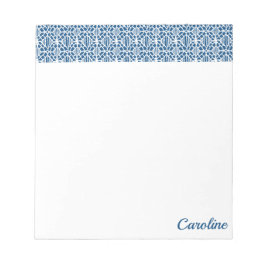 Klassisches Blau mit weißem Crochet Lace-Muster Notizblock