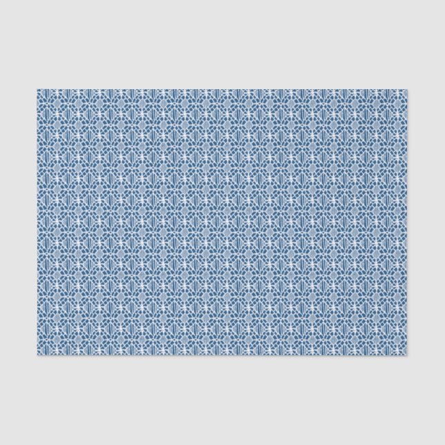 Klassisches Blau mit weißem Crochet Lace-Muster Seidenpapier (Vorderseite)