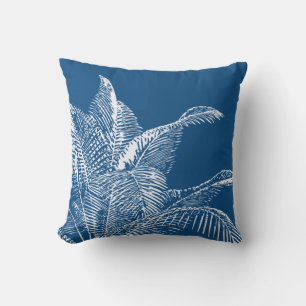 Klassisches Blau und Weiß Botanisch   Tropische Pa Kissen