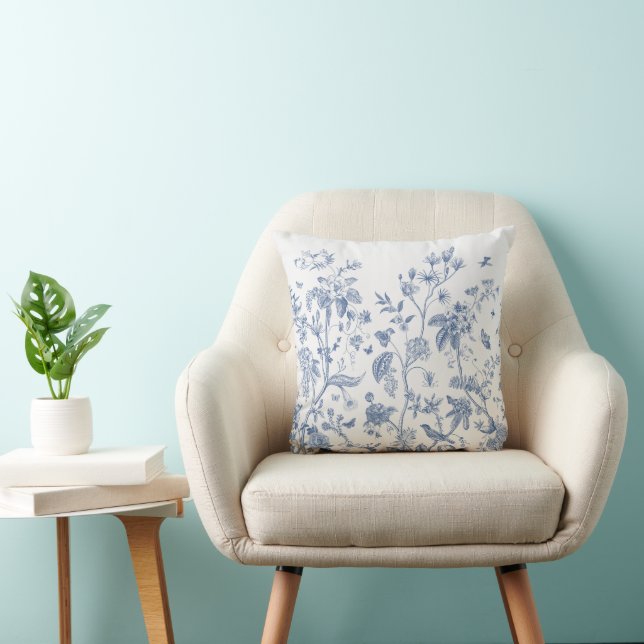 Klassisches Blau und Weiß Chinoiserie Kissen (Stuhl )