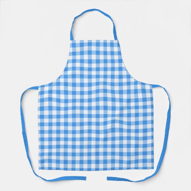 Klassisches Blau und Weiß Gingham Buffalo Kariert Schürze (Vorderseite)