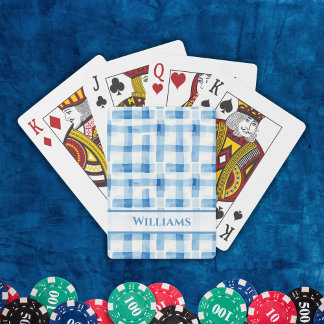 Klassisches Blau und Weiß Gingham Prüfmuster Spielkarten
