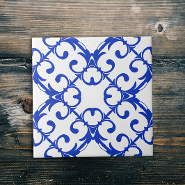 Klassisches Blau-Weiß-Azulejo-Damask-Muster Fliese
