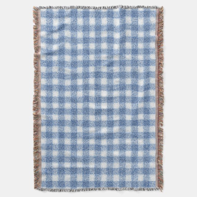 Klassisches Blau-Weiß-Gingham-Karo  Decke (Vorderseite Vertikal)