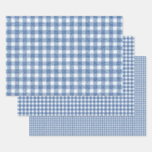 Klassisches Blau-Weiß-Gingham-Karo Geschenkpapier Set