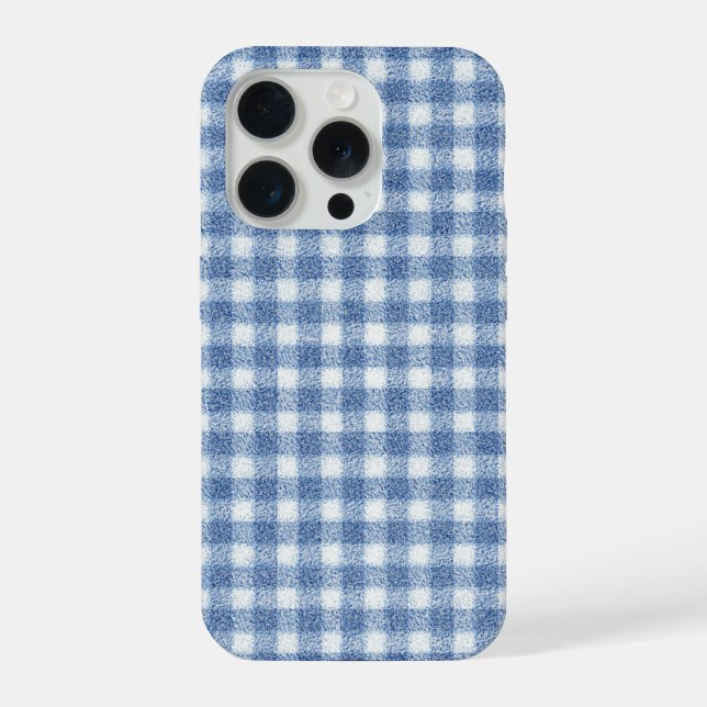 Klassisches Blau-Weiß-Gingham-Karo iPhone 15 Pro Hülle (Rückseite)
