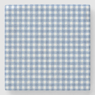 Klassisches Blau-Weiß-Gingham-Karo Steinuntersetzer