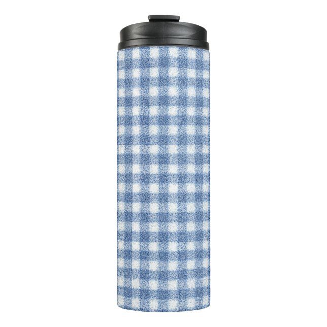 Klassisches Blau-Weiß-Gingham-Karo Thermosbecher (Vorderseite)