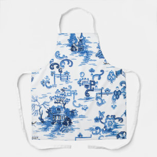 Klassisches Blau-Weiß-Vintage-Pagoden-Chinoiserie Schürze