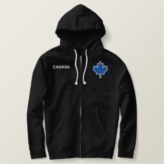 Klassisches blaues Ahornblatt auf Schwarzem Bestickter Hoodie