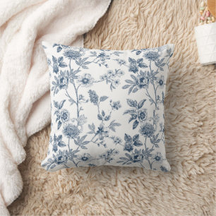 Klassisches blaues Blumen-Skizzenmuster  Kissen