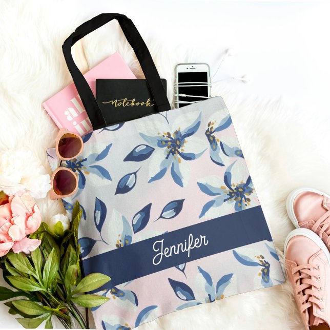 Klassisches blaues Blumenmuster Trendy Tasche (Von Creator hochgeladen)