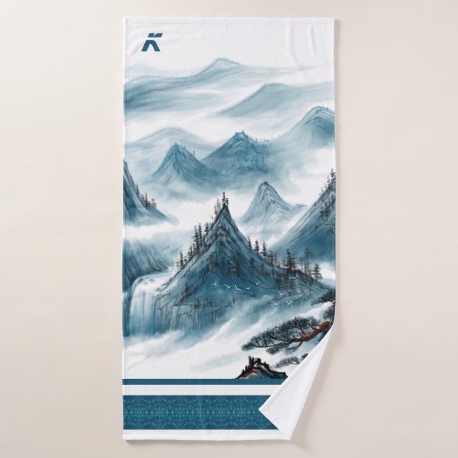 Klassisches Blaues Chinoiserie Malerei Badhandtuch Set (Badehandtuch)